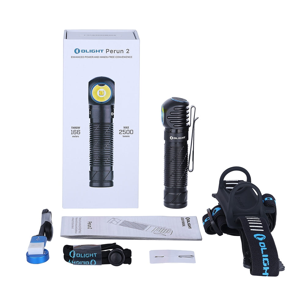 Latarka czołowa i kątowa Olight Perun 2 Cool White Kit Black z opaską - 2500 lumenów