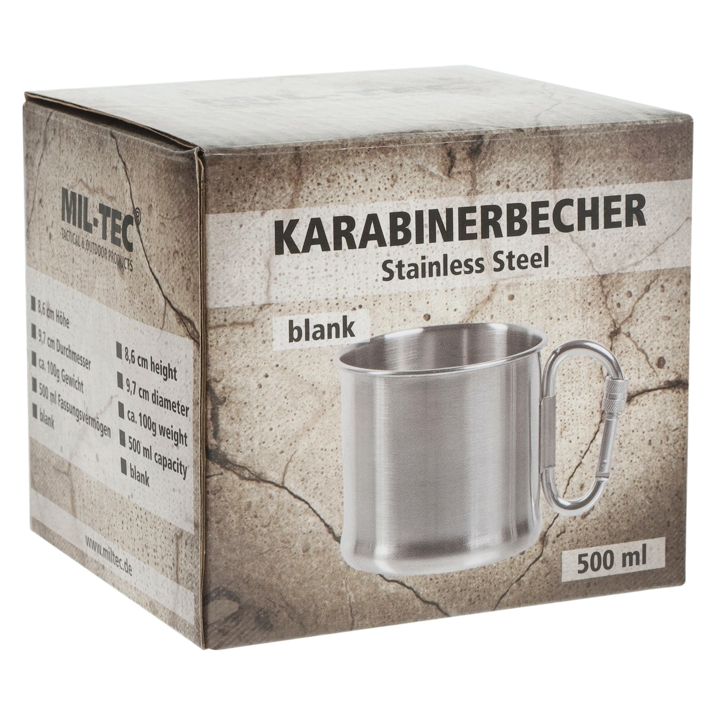 Kubek stalowy Mil-Tec z karabinkiem 500 ml