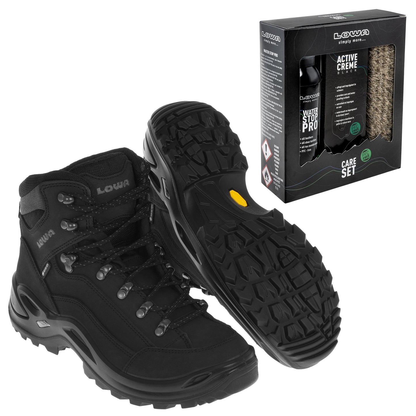 Buty damskie Lowa Renegade GTX MID - Deep Black + Care Set Lowa do czyszczenia obuwia - zestaw