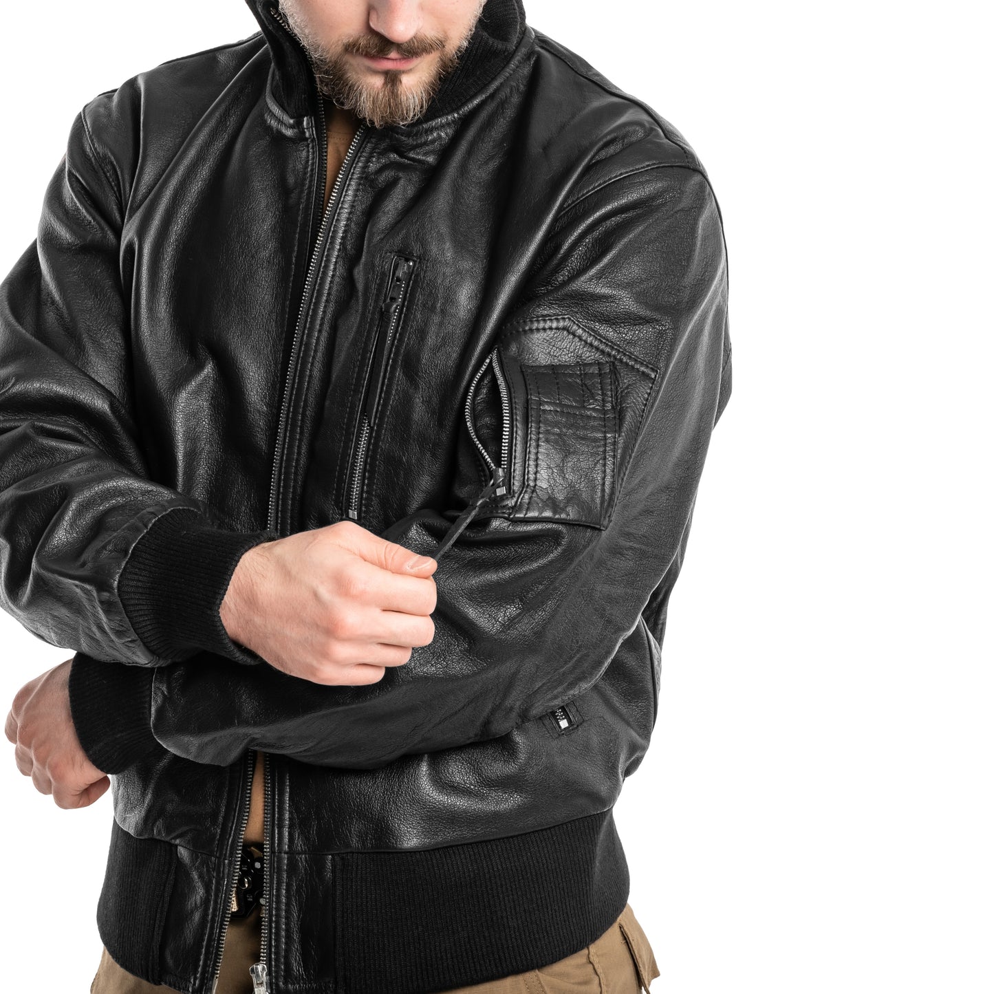 Kurtka skórzana Mil-Tec BW German Leather Flight Jacket - Black