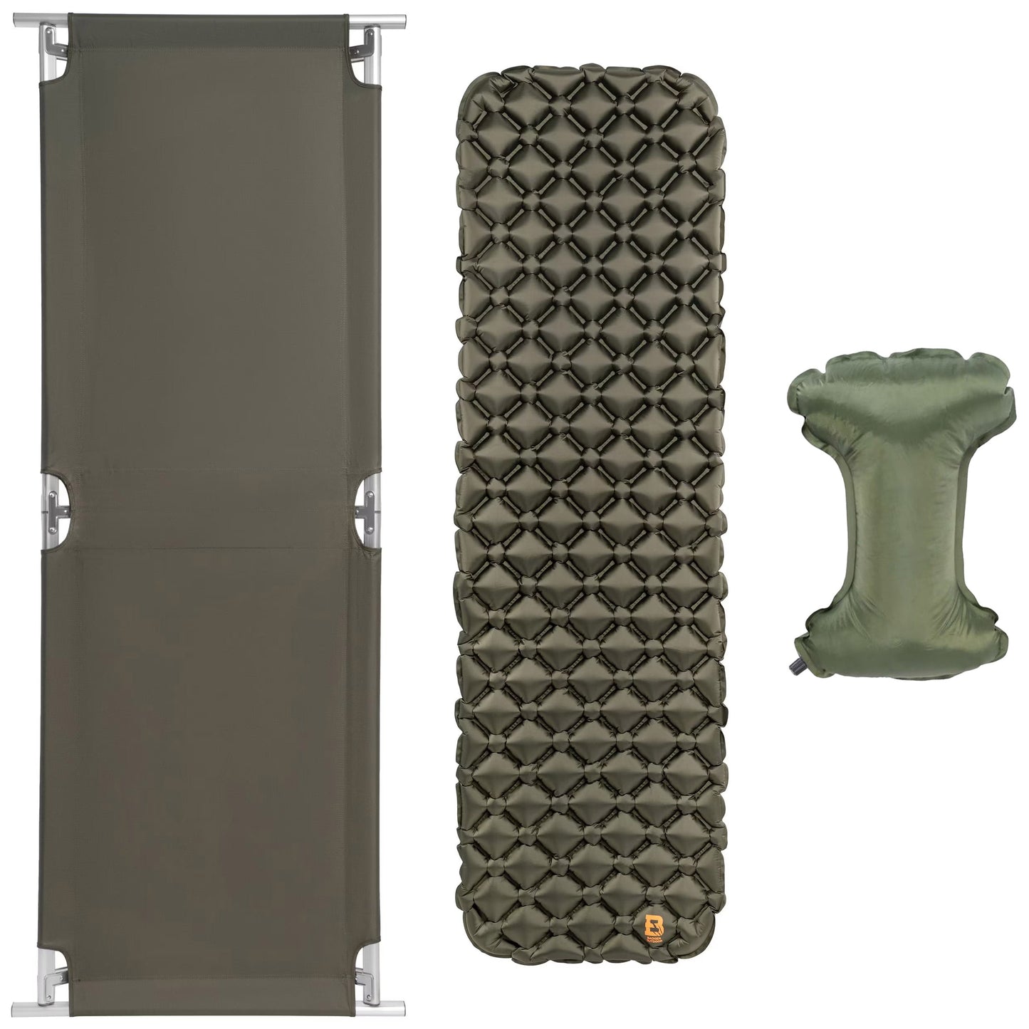 Łóżko polowe składane Mil-Tec US Style + materac Badger Outdoor + poduszka - zestaw