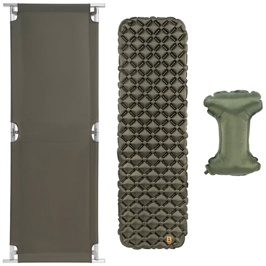 Łóżko polowe składane Mil-Tec US Style + materac Badger Outdoor + poduszka - zestaw