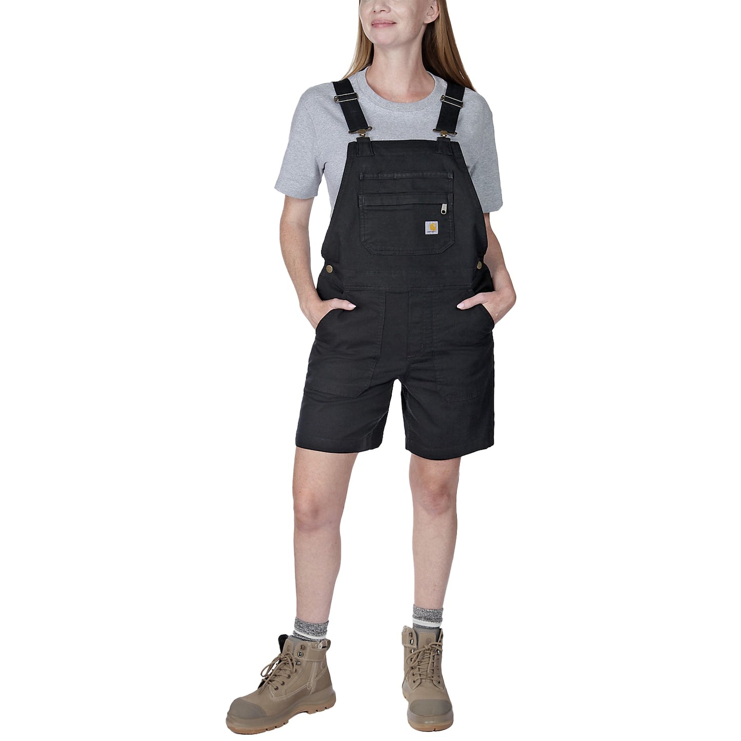 Spodnie damskie krótkie Carhartt Rugged Flex Canvas Shortall - Black