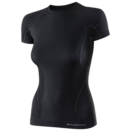 Koszulka termoaktywna damska Brubeck Active Wool z krótkim rękawem - Black