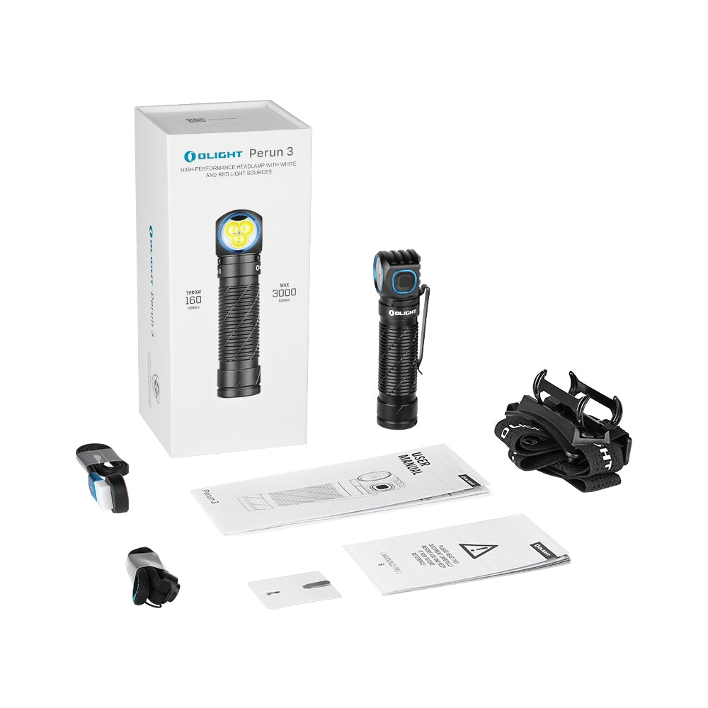 Latarka czołowa i kątowa Olight Perun 3 Black z opaską - 3000 lumenów