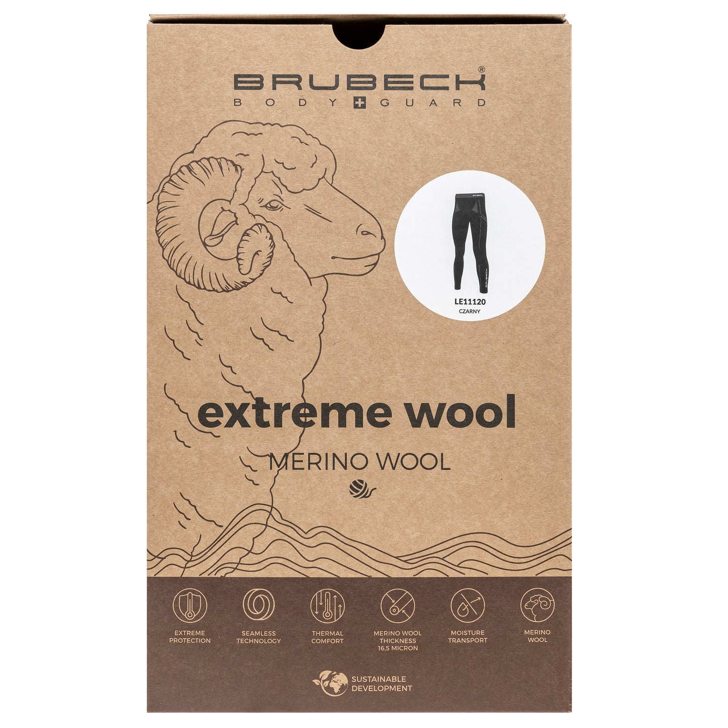 Legginsy termoaktywne męskie Brubeck Extreme Wool - Czarne