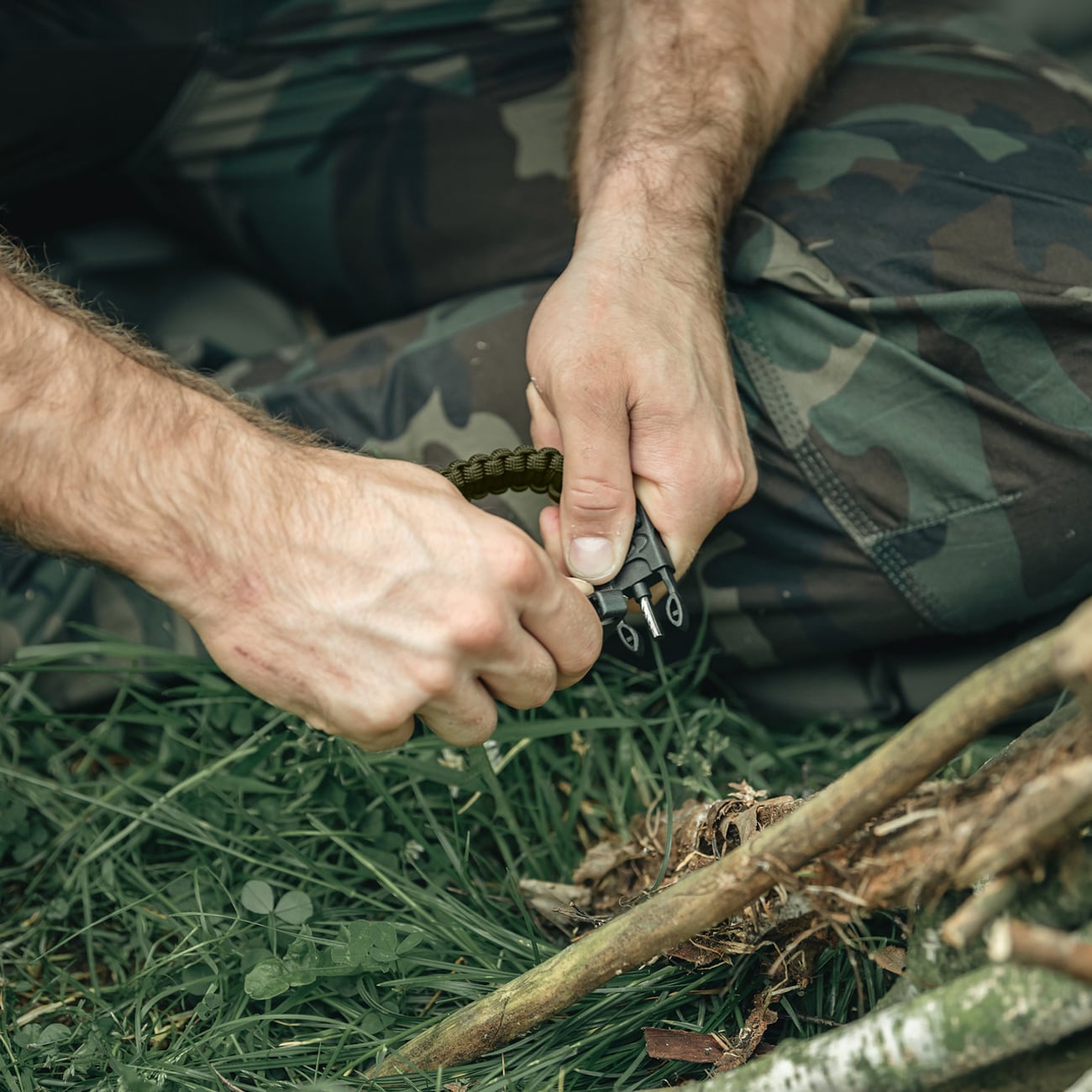 Bransoletka Paracord Badger Outdoor z krzesiwem - Olive
