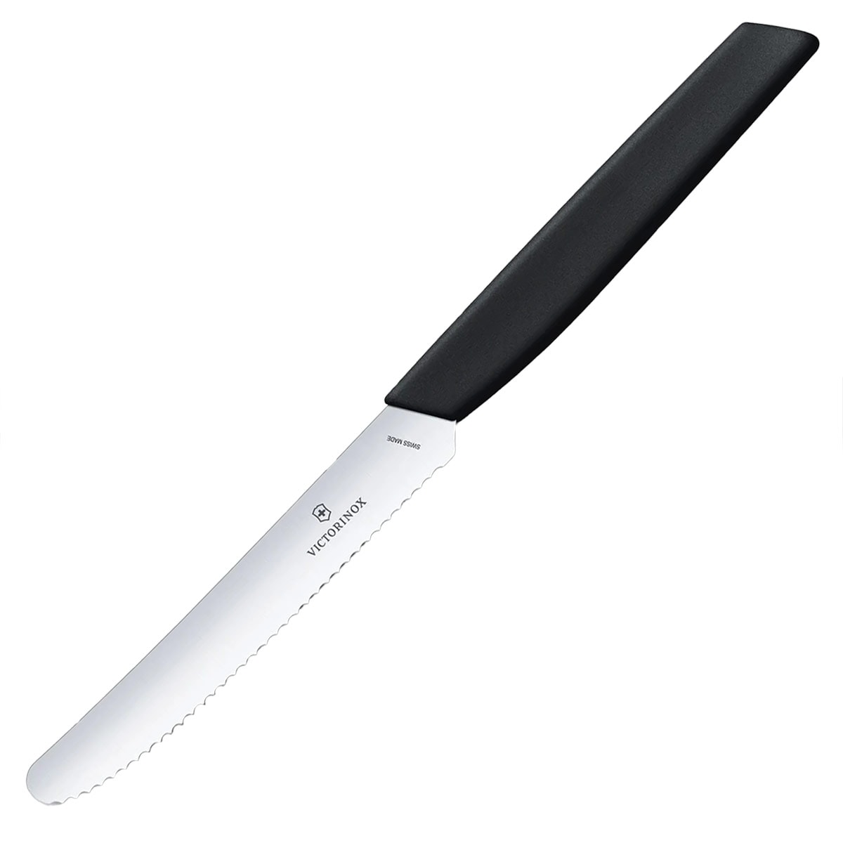 Nóż kuchenny Victorinox Swiss Modern Black 11 cm - ząbkowany z zaokrąglonym czubkiem