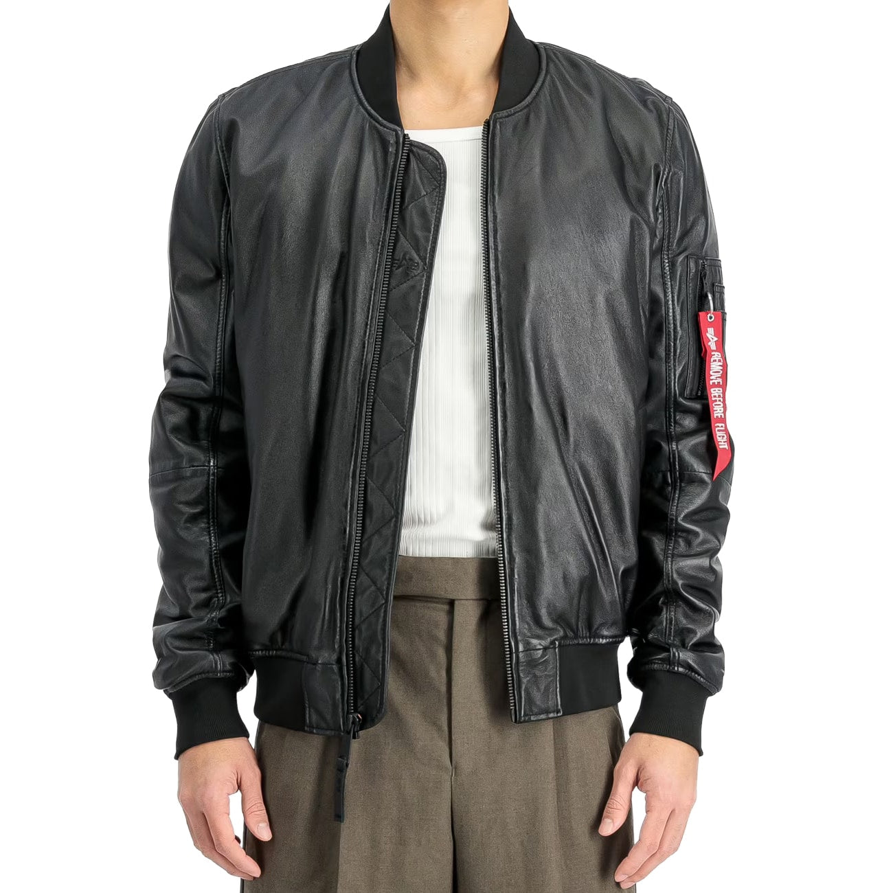 Kurtka Alpha Industries MA-1 Leather Bomber - Black