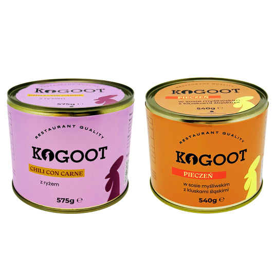Żywność konserwowana Kogoot - Chili con carne 575 g, Pieczeń 540 g