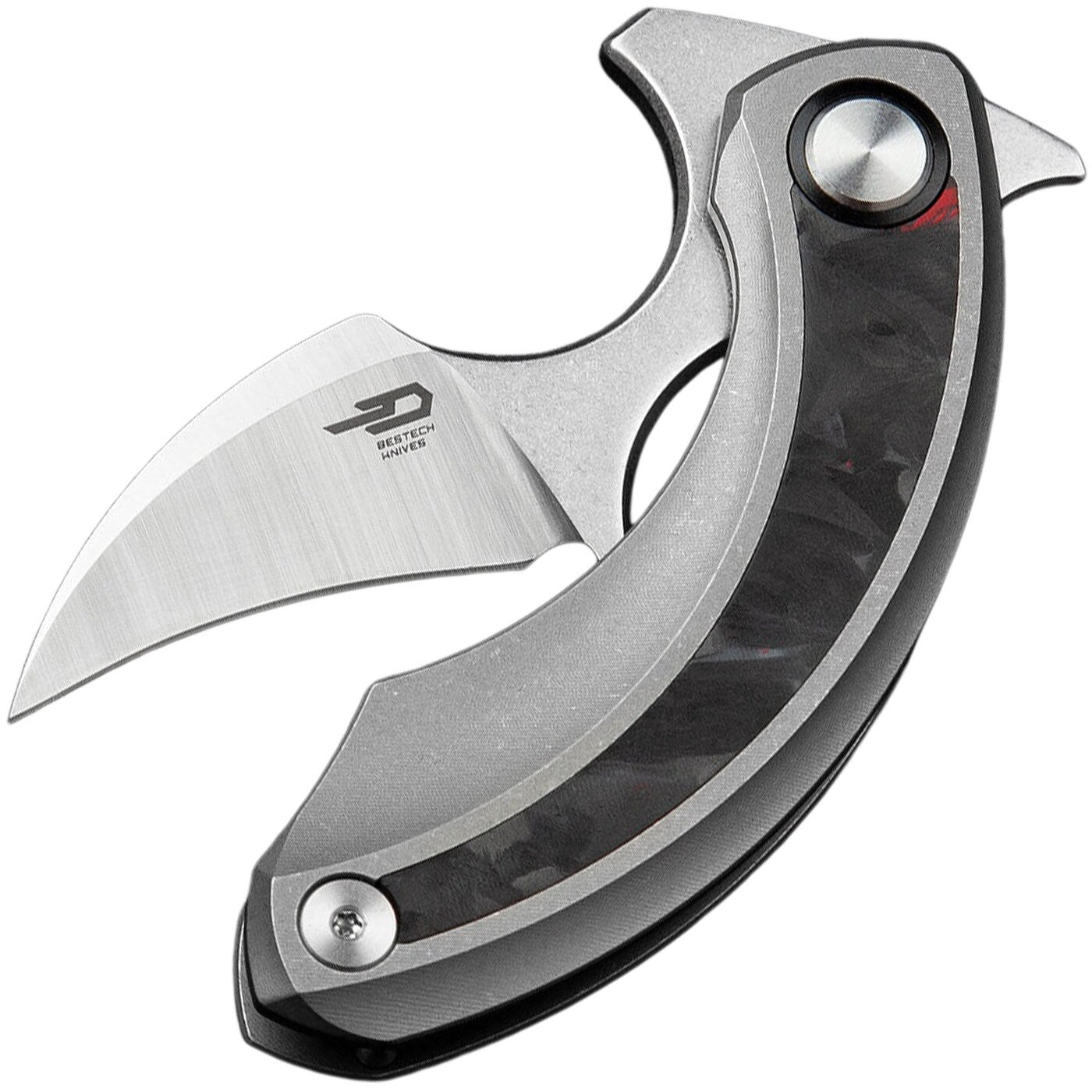 Nóż składany Bestech Knives Strelit - Satin/Grey Titanium Black Red Marble Carbon Fiber