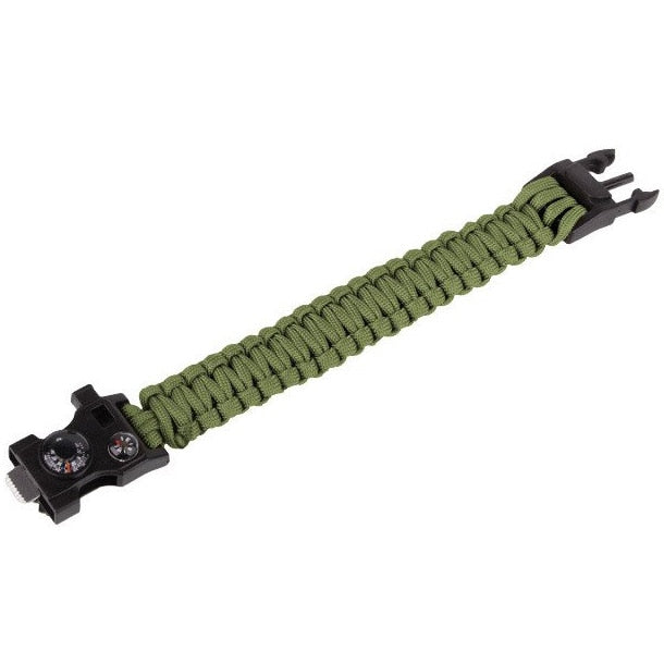 Bransoletka Paracord 9" klamra z gwizdkiem i kompasem - Green