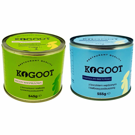 Żywność konserwowana Kogoot - Bigos wieprzowy 545 g, Fasolka po bretońsku 555 g