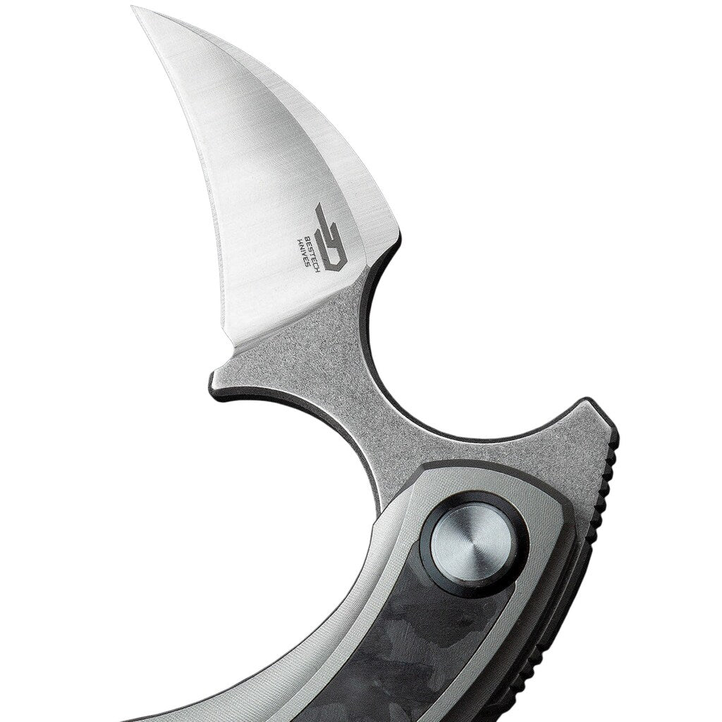 Nóż składany Bestech Knives Strelit - Satin/Grey Titanium Black Blue Marble Carbon Fiber