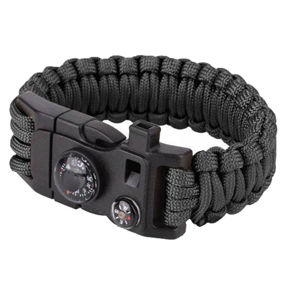 Bransoletka Paracord 9" klamra z gwizdkiem i kompasem - Black