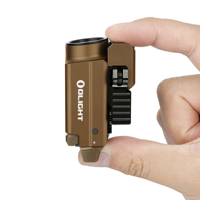 Latarka z celownikiem laserowym Olight BALDR S Desert Tan - 800 lumenów, Green Laser