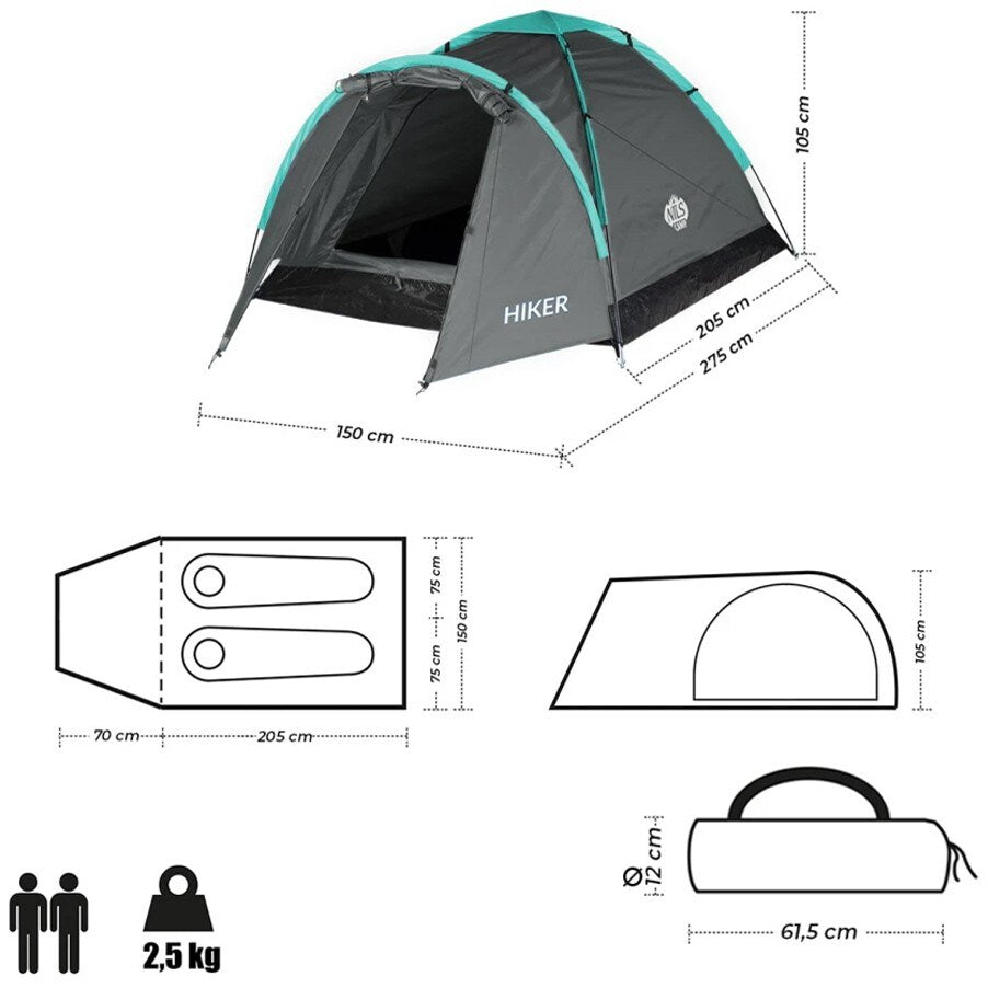 Namiot 2-osobowy Nils Camp Hiker NC6010 - Szary
