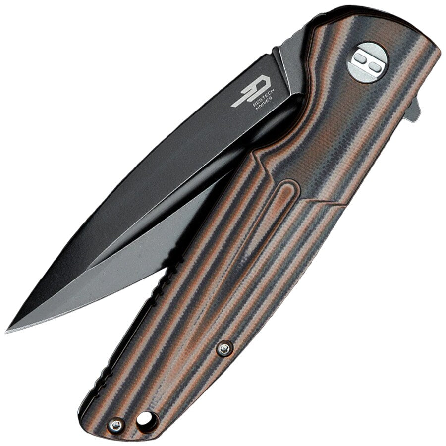 Nóż składany Bestech Knives Fin Black Stonewash - Black/Orange/Beige