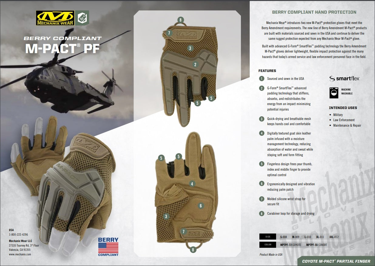 Rękawice taktyczne Mechanix Wear M-Pact Partial Finger Coyote