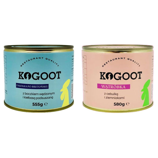 Żywność konserwowana Kogoot - Fasolka po bretońsku 555 g, Wątróbka 580 g