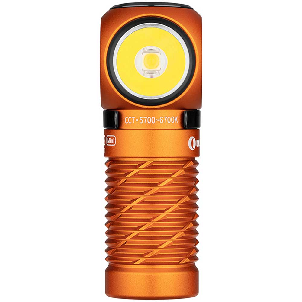 Latarka czołowa i kątowa Olight Perun 2 Mini Kit Orange z opaską - 1100 lumenów