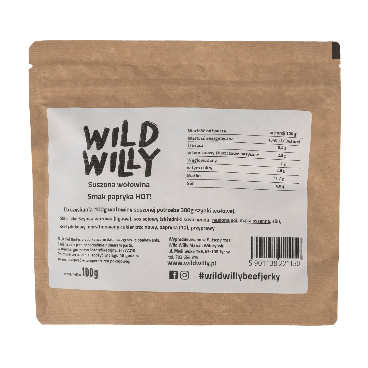 Suszona wołowina Wild Willy Beef Jerky Papryka Hot 100 g