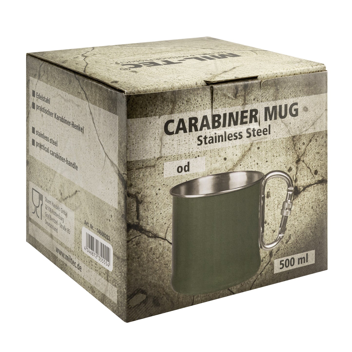 Kubek stalowy Mil-Tec z karabinkiem 500 ml - Olive