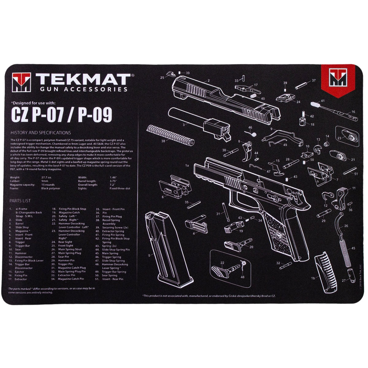 Mata do czyszczenia broni TekMat CZ P-07/P09 - Black