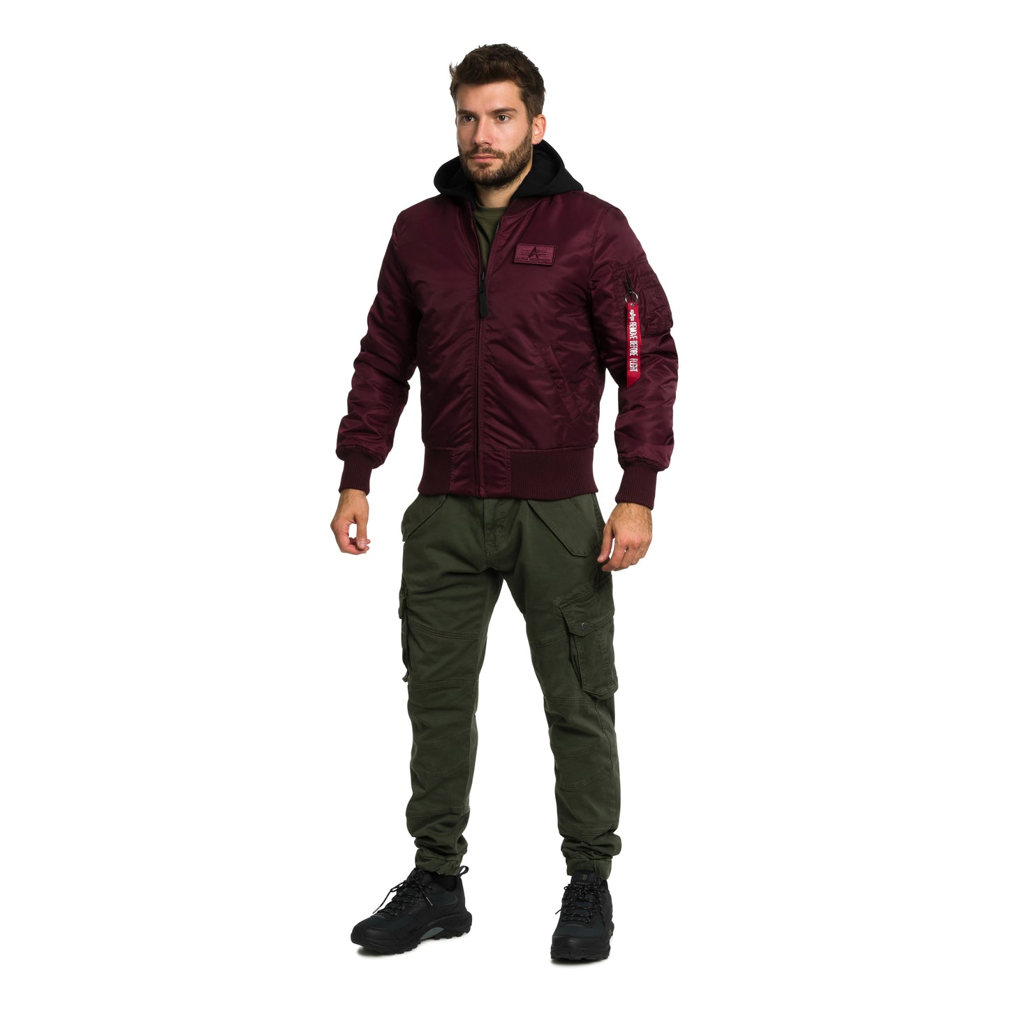 Kurtka Alpha Industries MA-1 Zip Hood Backprint Bomber - Dark Cherry