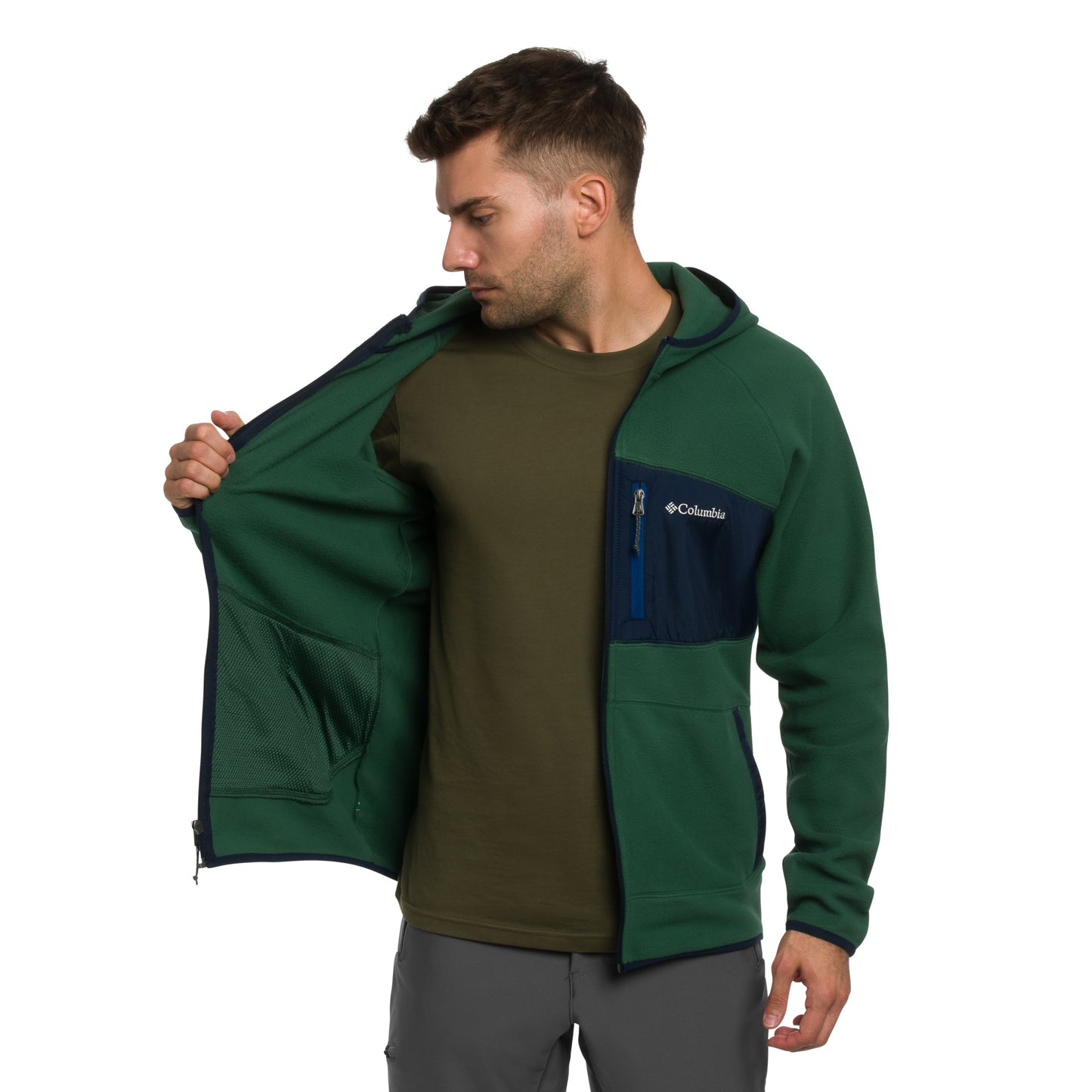 Polar Columbia Fast Trek Overlay Hooded - Rain Forest/Coll Navy