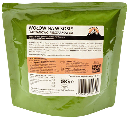 Danie gotowe Maverick Food Wołowina w sosie śmietanowo pieczarkowym - 300 g