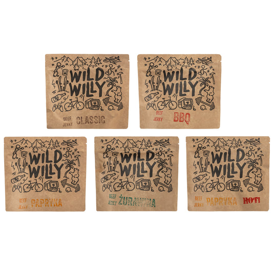 Suszona wołowina Wild Willy Beef Jerky Classic/ BBQ/ Papryka/ Papryka Hot!/Żurawina 5 x 100 g