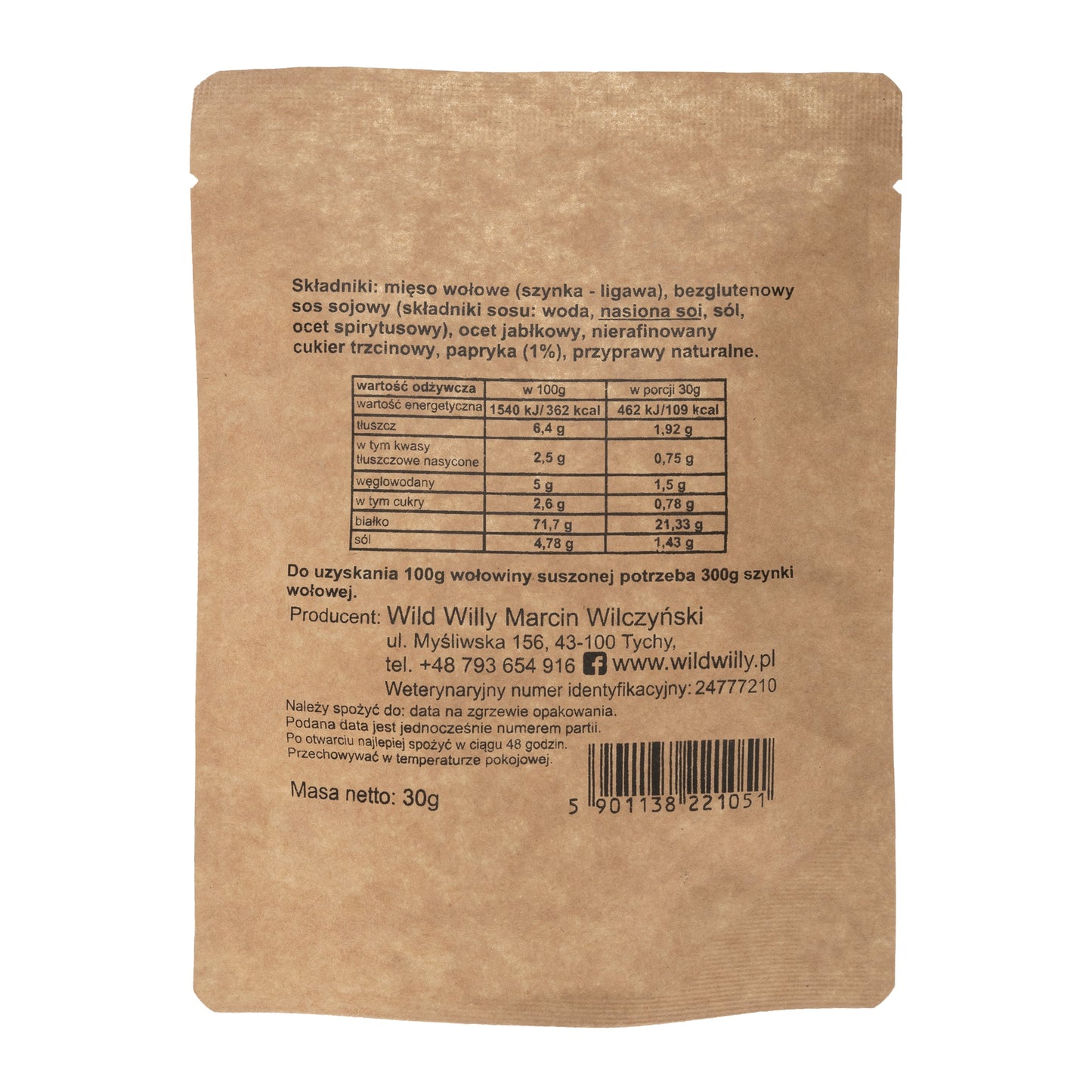 Suszona wołowina Wild Willy Beef Jerky Papryka 30 g - 3 szt.