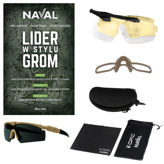 Okulary taktyczne OPC Tactic Naval Set Matt Khaki + książka "Lider w stylu GROM" - Naval, Ryszard Wasilewski, Marian Ślimak - zestaw