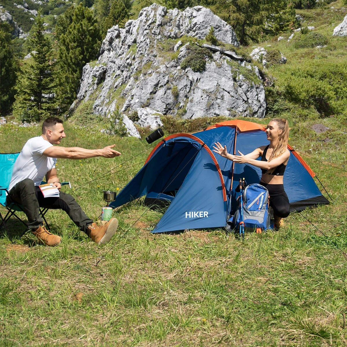 Namiot 2-osobowy Nils Camp Hiker NC6010 - Niebieski