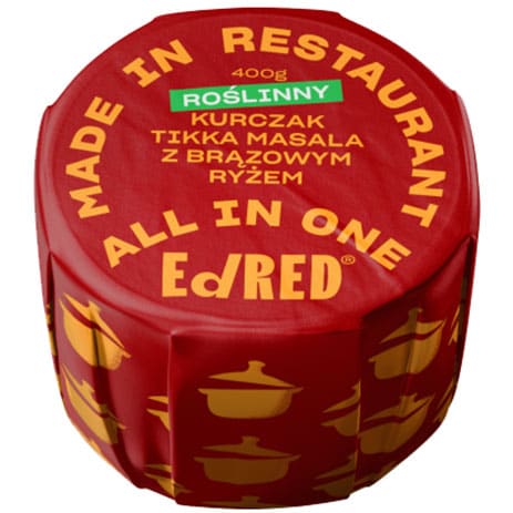 Żywność konserwowana Ed Red - roślinny kurczak tikka masala z brązowym ryżem 400 g