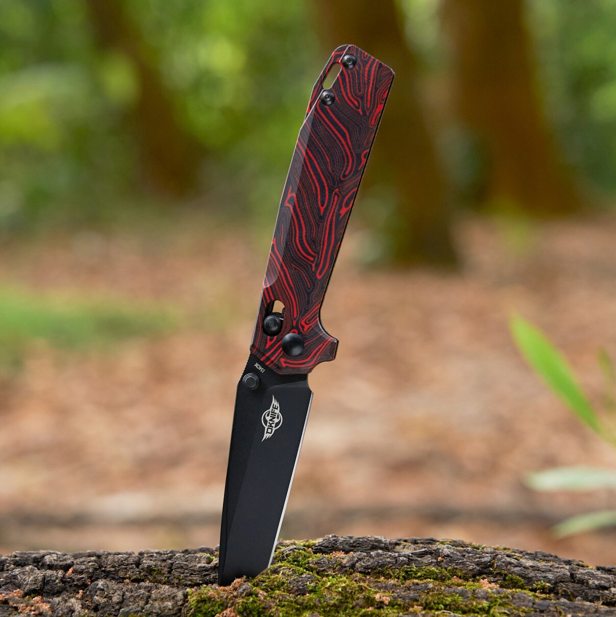 Nóż składany Oknife Rubato Damascus G10 Black/Red - stal nierdzewna 154CM