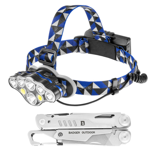 Multitool Badger Outdoor Fang + latarka czołowa XRG Multi H-X8 - zestaw