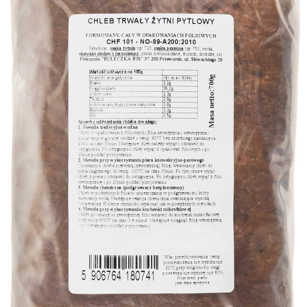 Chleb wojskowy pytlowy trwały 24 miesiące - 12 x 700 g