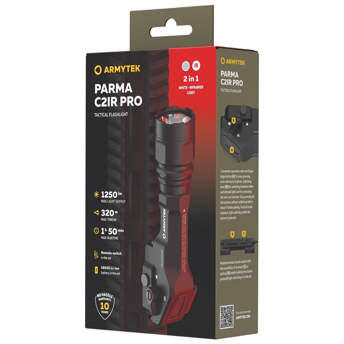 Latarka na broń Armytek Parma C2IR Pro Black - 1250 lumenów